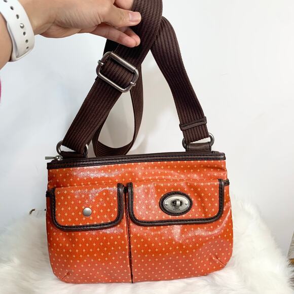 Fossil Waxed Canvas And Leather Orange Key-per Crossbody - Picture 13 of 13